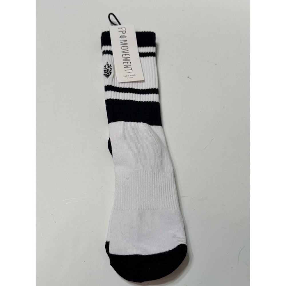 Free People FP Movement Tube Sock White Black Striped Athletic Crew Socks NWT